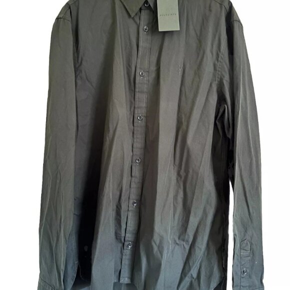 Mens Extra Large Allsaints Riviera LS Shirt Green Button Down Dress Shirt NWT XL - Picture 1 of 8